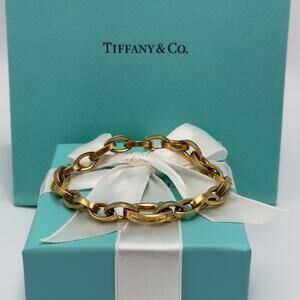 Tiffany & Co. Link Chain Bracelet in 18k Gold 750 Italy Vintage W/Pouch & Box